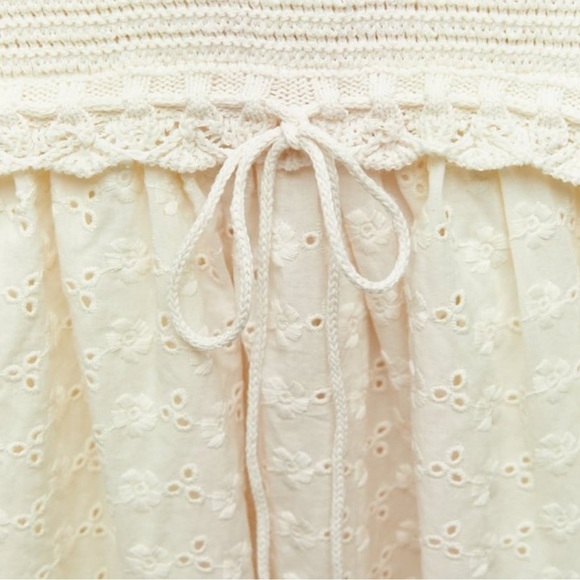NWT ZARA MIXED EMBROIDERED EYELET KNIT MIDI DRESS ECRU Size L - Picture 4 of 5